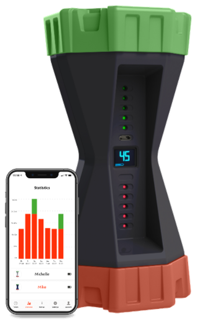 GameTimer met app met weekstatistieken ernaast
